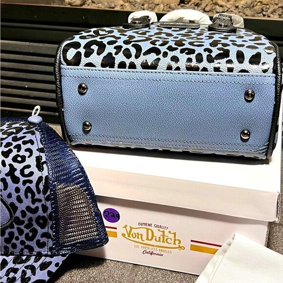 NWT Von Dutch RARE-HTF Blueberry Leopard Bag Snapback Hat w/Box-Dust bag - Picture 6 of 11